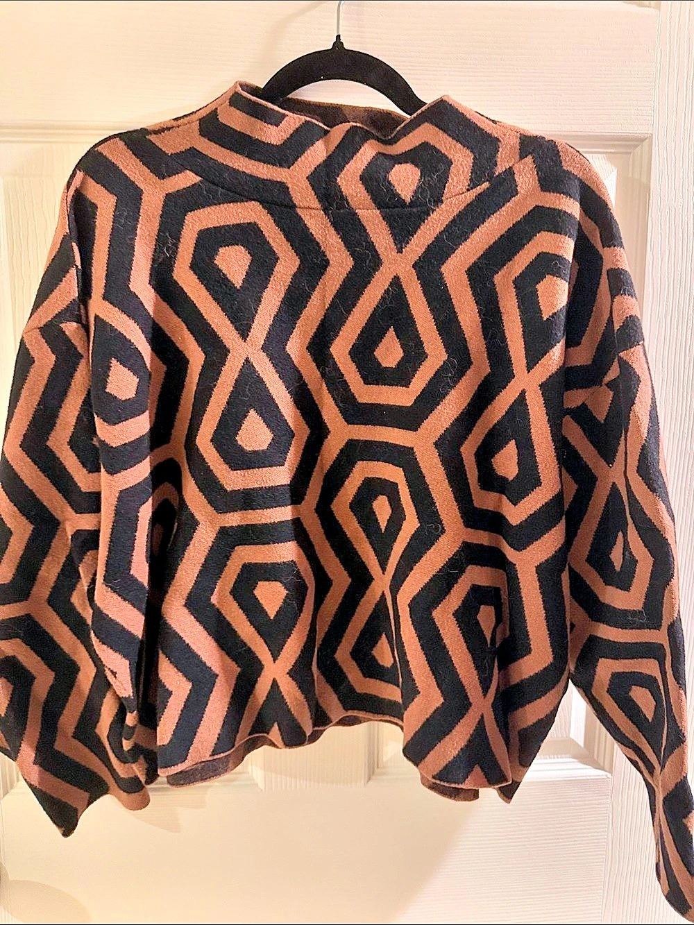 Maeve The Carys Mock-Neck Sweater Geometric Brown & Black XL